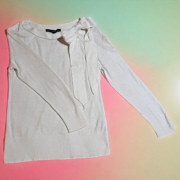 White House Black Market Tops - White House Black Market Womens Ivory Wool Blend Bow Neck Sweater Size S